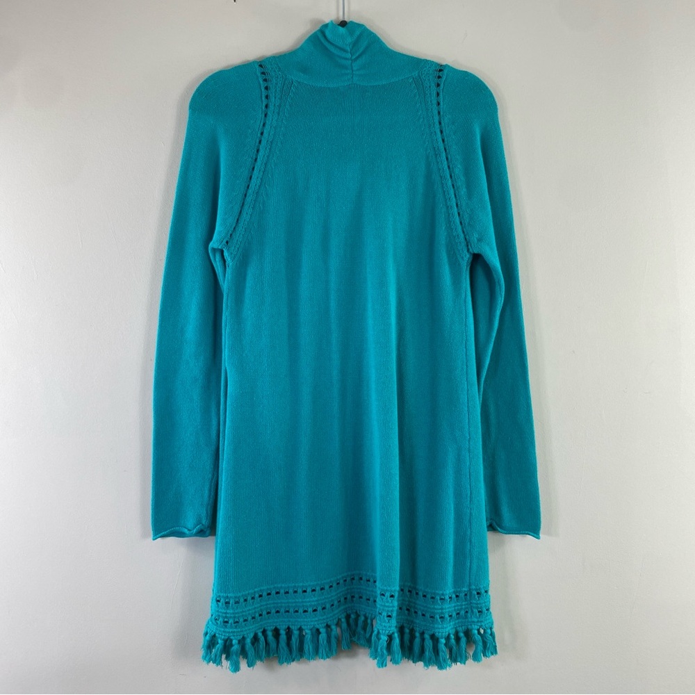 Lilly‎ Pulitzer Women’s Turquoise Fringe Open Front Longline Cardigan Sz M - Picture 7 of 13
